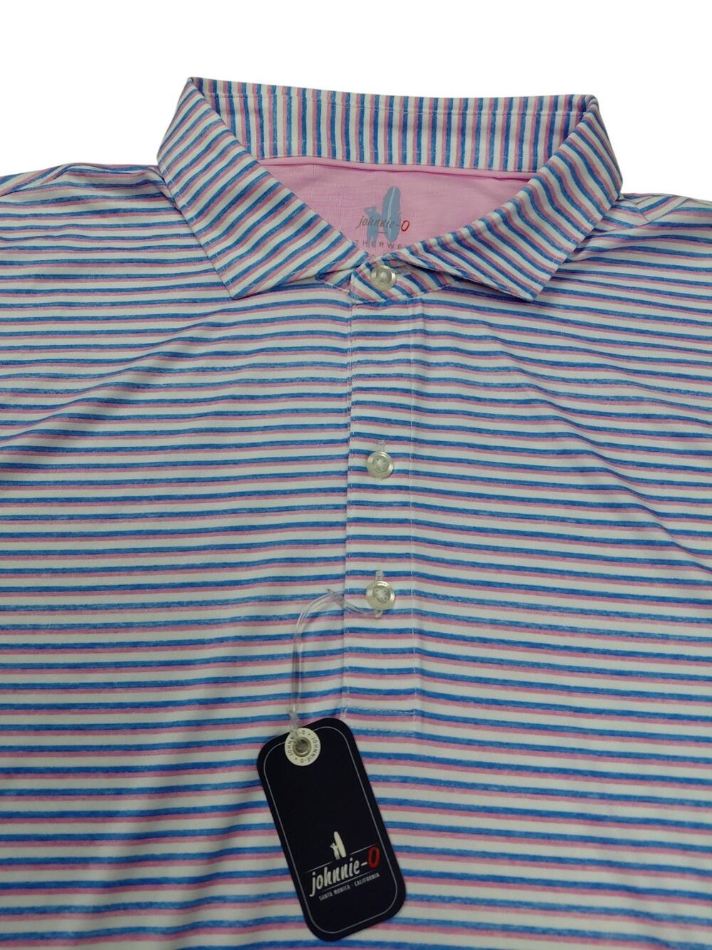 johnnie-O Featherweight Performance Polo - Warwick Stripe Porto Pink Size XL